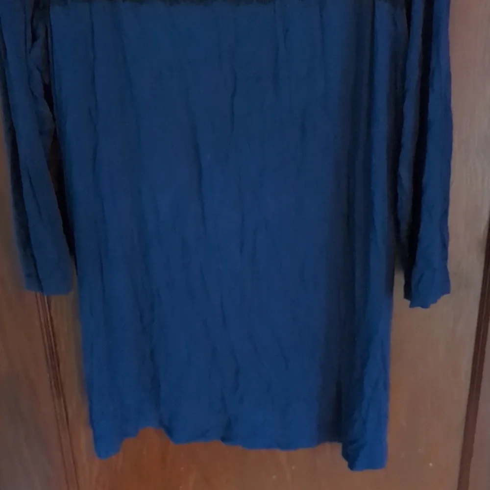 Soma Live Loungwear Luxuriously Soft Blue Black Lace 3/4 Sleeve Blouse Size XL_3